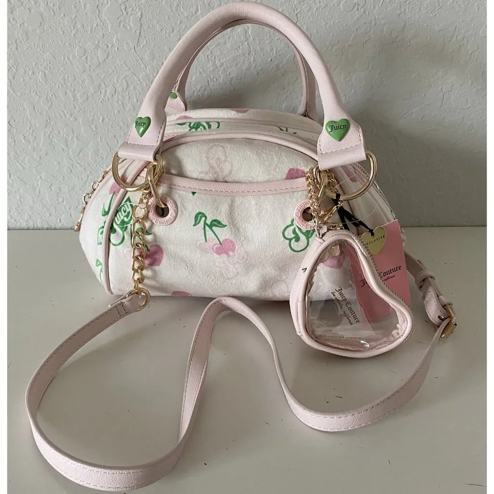 Juicy Couture Retro Juicy Satchel Cherry Gelato In Cream Multi W/Coin‎ Purse NEW